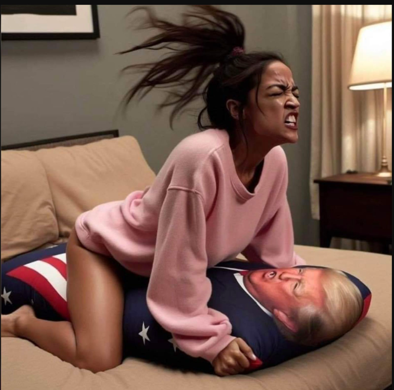 AOC on Donald Trump pillow.png